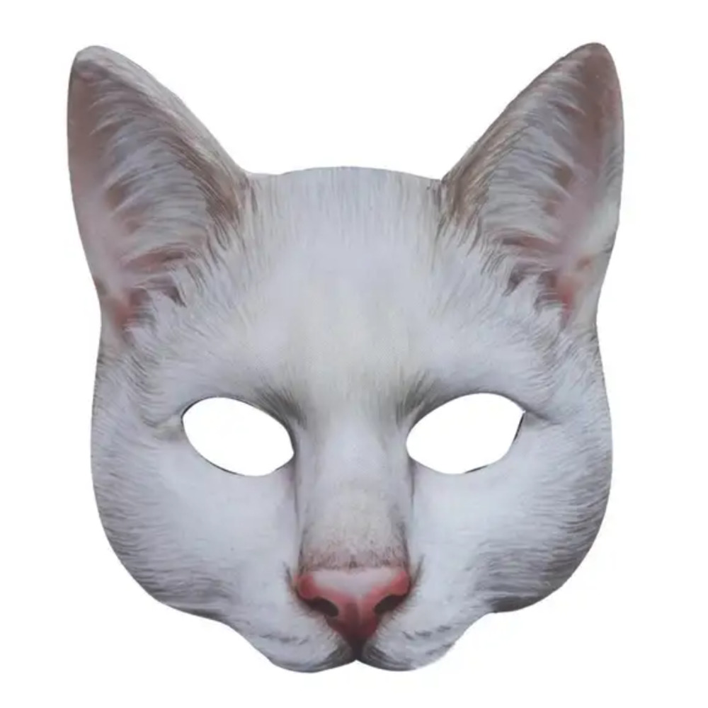 猫マスク フェイスマスク ハロウィン コスプレ 仮装 白猫 半顔
