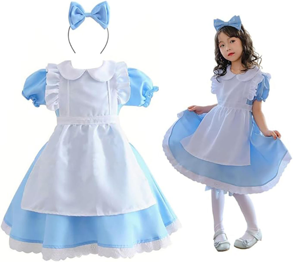 不思議の国のアリス風 コスプレ メイド服 子供 ハロウィン 衣装 女の子 ワンピース エプロン  130｜130