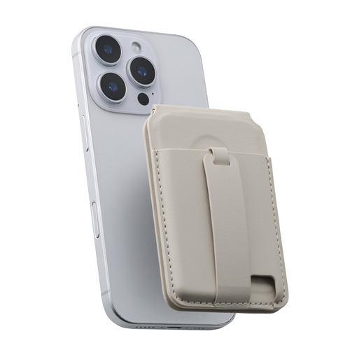 エレコム AMS-MAGCSBBG MagSafe カードケース スタンド iPhone用 磁気防止シート付 3枚収納 MAGKEEP ベージュ