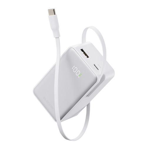 エレコム DE-C80L-10000WH 巻取り式USB-Cケーブル一体型 モバイルバッテリー 10000mAh スマホ/Switch対応 ホワイト