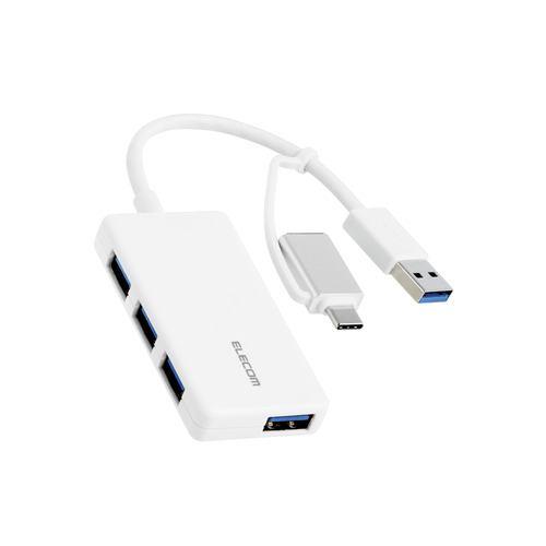 エレコム U3H-CA4004BWH USB Type-C変換アダプター付き USB 5Gbps超薄型ハブ バスパワー Windows Mac他対応