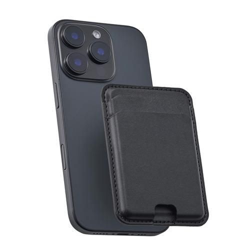 エレコム AMS-MAGCDBK MagSafe カードケース iPhone用 2枚収納 レザー風 MAGKEEP ブラック