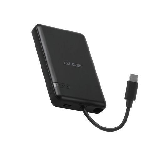 エレコム DE-C62-5000BK モバイルバッテリー 5000mAh 小型 USB-Cケーブル一体型 スマホ 等充電可 ブラック
