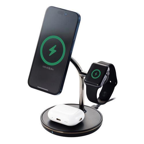 エレコム W-MS08BK 3in1ワイヤレス充電器 スタンド型 Qi2規格対応