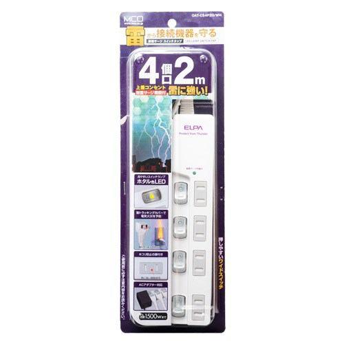 ミヨシ OAT-CS4P20/WH 耐雷サージスイッチタップ4個口 ホワイト