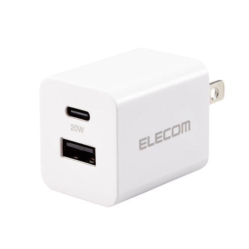 エレコム MPA-ACSP01WH 充電器 USB Type-C 20W PD対応 2ポート (USB-C+USB-A) スマホ iPad対応 折り