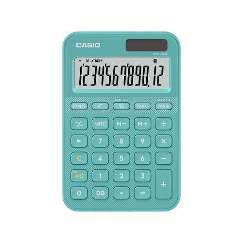 カシオ計算機 MW-C20D-TU-N デザイン電卓 ミニジャスト型カラフル 12桁表示 税計算機能あり ターコイズ