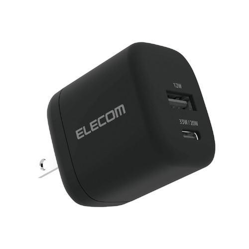 エレコム MPA-AC11433BK USB Type-C 充電器 USB-C+USB-A GaN II 折りたたみプラグ スマホ等充電可能 ブラッ