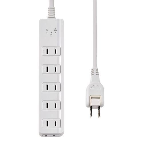 ELPA WB-A62(W) コード付きアラームタップ 過電流を警告 ランプが赤色点滅 スイングプラグ採用 6個口2m ホワイト