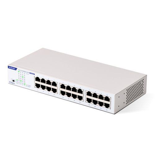 エレコム EHC-G24MN4-HW スイッチングハブ 24ポート ギガビット 金属筐体 静音ファンレス ホワイト