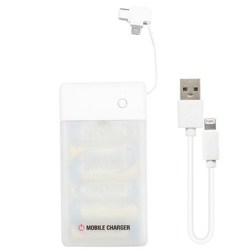 エアージェイ BJ-MUSB6A WH 単3アルカリ6本型 乾電池充電器 電池付き Lightning、micro&TYPE-Cケーブル付属 ホワイ