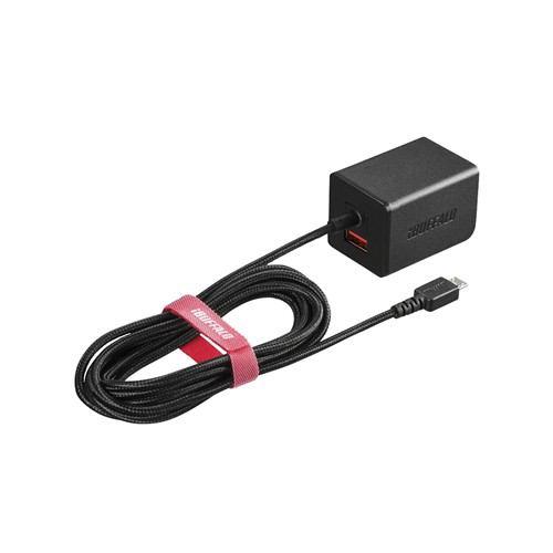 バッファロー BSMPA2401BC2TBK 2.4A出力 AC-USB急速充電器 microUSB急速ケーブル一体型タイプ 1.8m ブラック