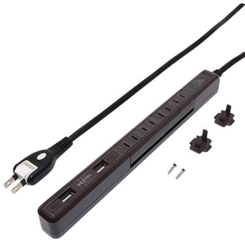 ミヨシ OAT-K24U4P20/BR 耐雷スリム回転USBタップ 4個口2ポート 埃防止スライド扉(USB端子) ブラウン ブラウン