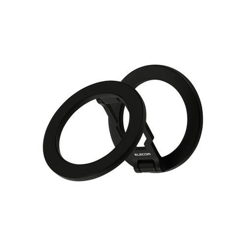 エレコム P-DSCMPWM01BK スマホスタンド 折りたたみ 360度回転 マグネットパッド付 MagSafe対応スマホ 装着可 ブラック