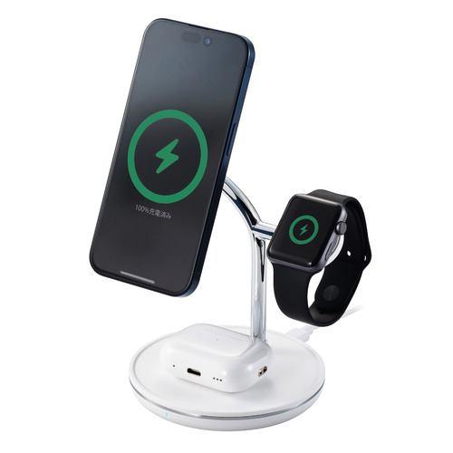 エレコム W-MS08WH 3in1ワイヤレス充電器 スタンド型 Qi2規格対応