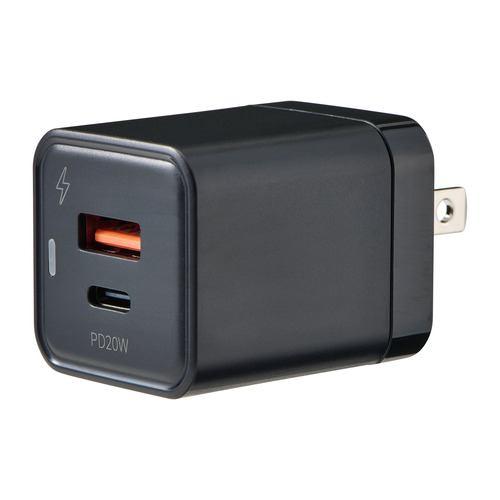 ELPA CHRSP20ACBK AC充電器 PD20W対応 USC-A、Type-Cポート搭載 ブラック