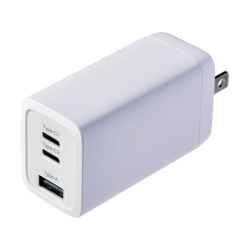 ELPA UCC36BW USB充電器 USB Aポートx1 Type-Cポートx2 PD対応 最大67W出力 GaNチップ採用 スリム設計 ホワイ