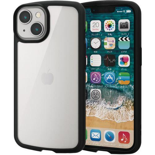 エレコム PM-A22ATSLFCBK iPhone 14・13 用 ケース カバー ハイブリッド ストラップホール付 背面クリア TOUGH SL