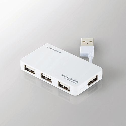 エレコム U2H-YKN4BWH USB2.0ハブ(ケーブル収納タイプ) ホワイト
