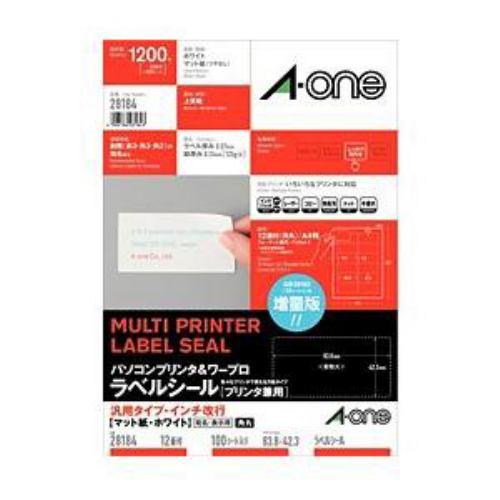 エーワン ラベルシール[プリンタ兼用] 汎用タイプ・インチ改行 A4判12面 100シート(1.200片) 28184