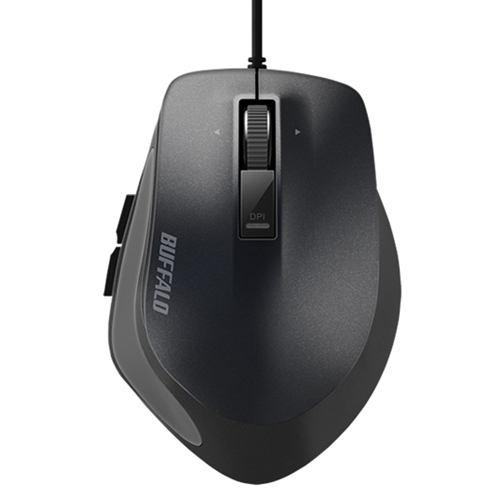 バッファロー BSMBU500MBK Premium Fitマウス 有線/BlueLED光学式/静音/5ボタン/横スクロール/Mサイズ ブラック