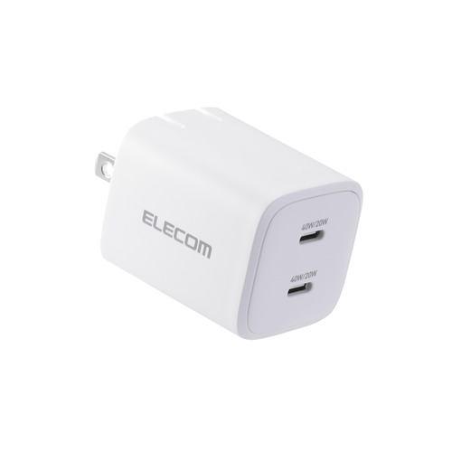 エレコム MPA-AC10640WH USB Type-C充電器 USB-C ×2 折りたたみ式プラグ MacBook Air スマホ等対応 GaN