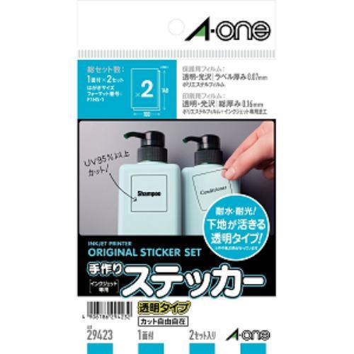 エーワン 29423 手作りステッカー はがきサイズ 透明タイプ 2セット入り