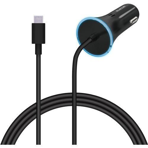 エレコム MPA-CCCPD01BK カーチャージャー Type-C USB-C PD認証 ストレートタイプ 1.5m 18W インジケーター搭載 