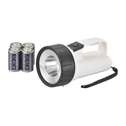 オーム電機 E-5 LED強力ライト 防滴タイプ 60ルーメン 単1形乾電池×4 IPX4 ホワイト