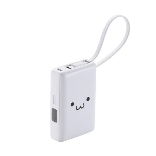 エレコム DE-C71L-10000WF モバイルバッテリー 10000mAh USB-Cケーブル一体型 LED残量表示 ホワイト