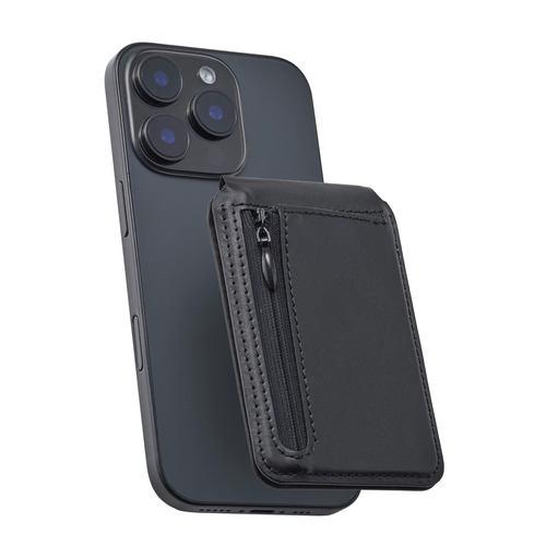 エレコム AMS-MAGCWSBK MagSafe カードウォレット スタンド iPhone用 磁気防止シート付 2枚収納+小銭ポケットブラック