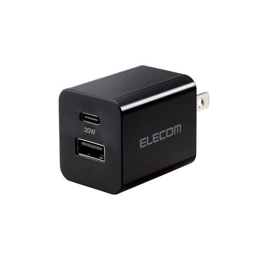 エレコム MPA-AC12020BK USB充電器 Power Delivery 20W AC充電器(USB-C×1+USB-A×1) ブラック