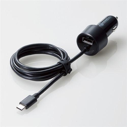 エレコム MPA-CCCQ03BK 車載充電器(Quick Charge3.0・30W・Type-Cケーブル&1ポート) ブラック