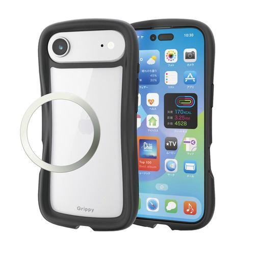 エレコム PM-A25BGRPFCBK iPhone Air ケース 磁気吸着対応メタルステッカー付 Grippy ブラック