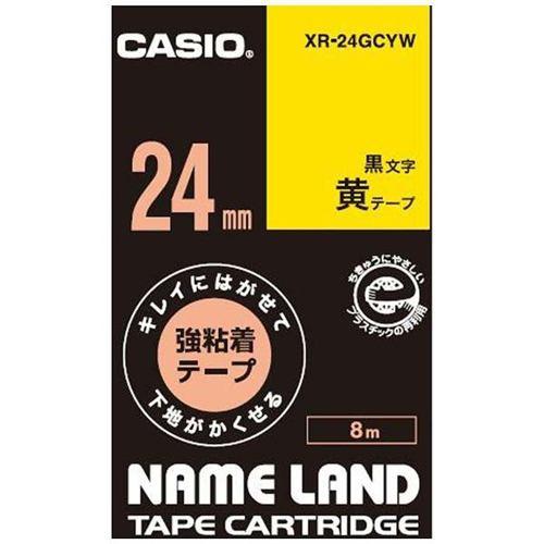 カシオ XR-24GCYW ネームランド用強粘着テープ(黄/黒文字/24mm幅)