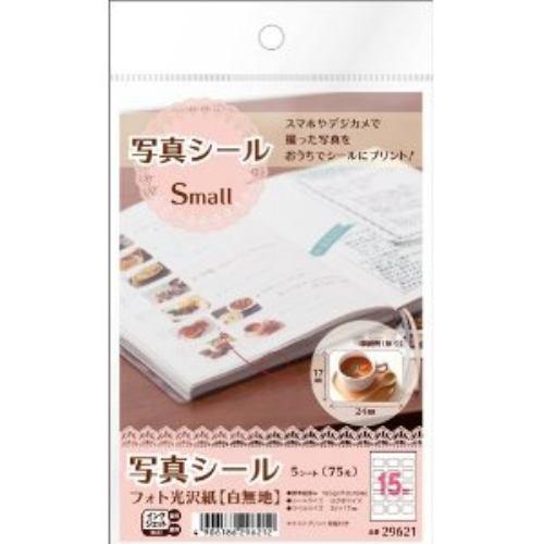 エーワン 29621 写真シール Small フォト光沢白無地紙 5シート(75片)