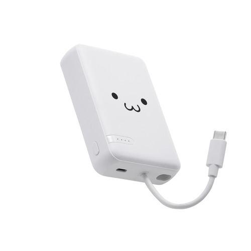 エレコム DE-C63-10000WF モバイルバッテリー 大容量 10000mAh 小型 USB-Cケーブル一体型 スマホ等充電可ホワイト×ブラッ
