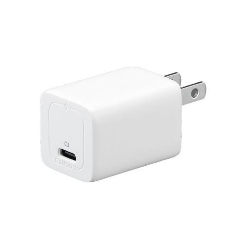 ヤザワコーポレ-ション PDC20WH AC急速充電器 USB Type-Cポート×1 20W PD対応 GaN採用 90度収納プラグ ホワイト