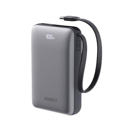 AUKEY PB-Y68-GY リン酸鉄モバイルバッテリー 10000mAh PD20W対応 USB-Cケーブル内蔵 USB-Cポートx1 Aポート