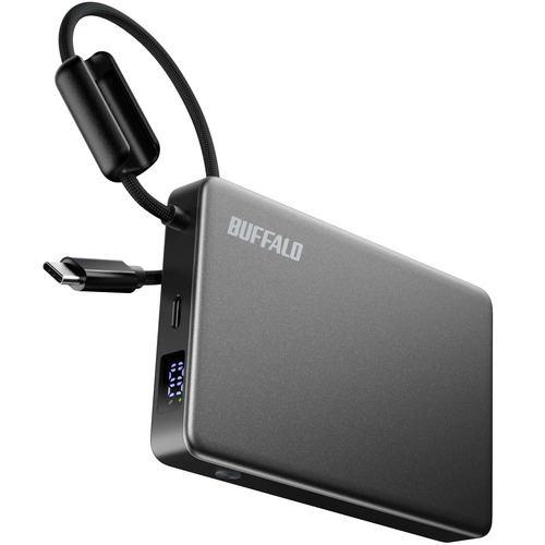 BUFFALO BMPBSA10000BK 半固体モバイルバッテリー Type-Cケーブル一体型 LEDモニターで残量確認 10000mAh ブラッ