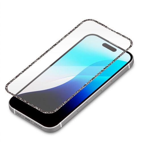 PGA PG-24AGLL01BK iPhone 16/15用 液晶全面保護ガラス ラメフレーム [ブラック/高透明] Premium Style