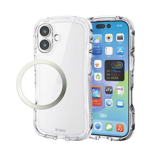 エレコム PM-A25AGRPACR iPhone 17 ケース ハイブリッド カバー 磁気吸着対応メタルステッカー付 Grippy クリア