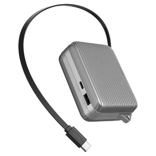 エレコム DE-C79-10000SV 巻取り式USB-Cケーブル一体型 モバイルバッテリー 10000mAh USB-C/USB-Aポート シルバ