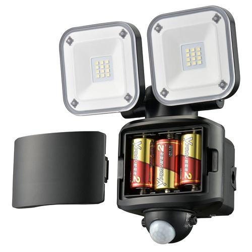 オーム電機 LS-S120W2 ハイブリッド式(ソーラー充電+乾電池) 防犯センサーライト 2灯 1200ルーメン