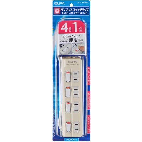 ELPA WLS-410EB(W) ランプレススイッチタップ 1m4個口 ホワイト WLS410EB(W)