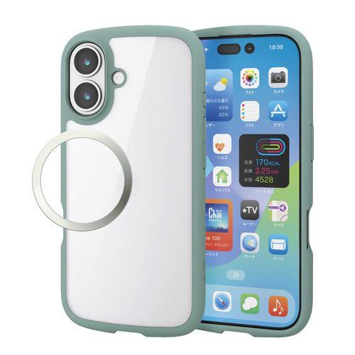 エレコム PM-A25ATSLFCGN iPhone 17 ケース 磁気吸着対応メタルステッカー付 TOUGH SLIM LITE グリーン