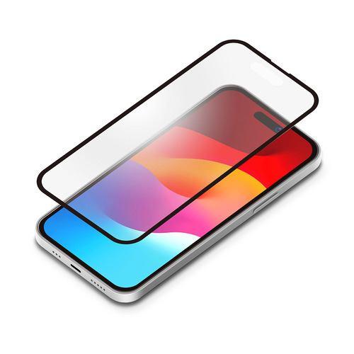 PGA PG-23CGLF02AG iPhone15Plus ガイドフレーム付 液晶全面保護ガラス 角割れ防止PETフレーム Premium Sty