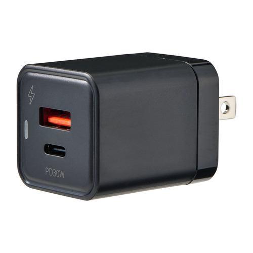 ELPA CHRSP30ACBK AC充電器 PD30W対応 USC-A、Type-Cポート搭載 ブラック