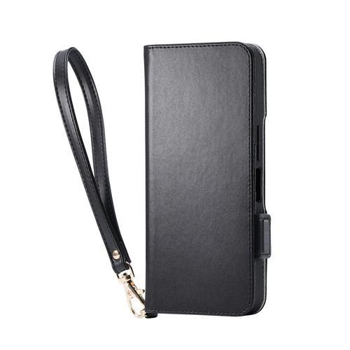 エレコム PM-S251PLFY4BK AQUOS wish5 ( SH-52F ) ケース レザー カバー 手帳型 ハンドストラップ付 ブラック