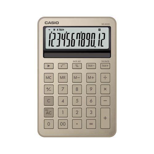 カシオ計算機 MS-M200-GD-N デザイン電卓 ミニジャスト型スタイリッシュ 12桁表示 税計算機能あり ゴールド